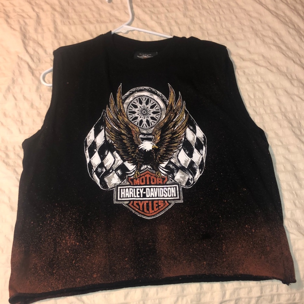 cropped bleached harley davidson cut off t shirt